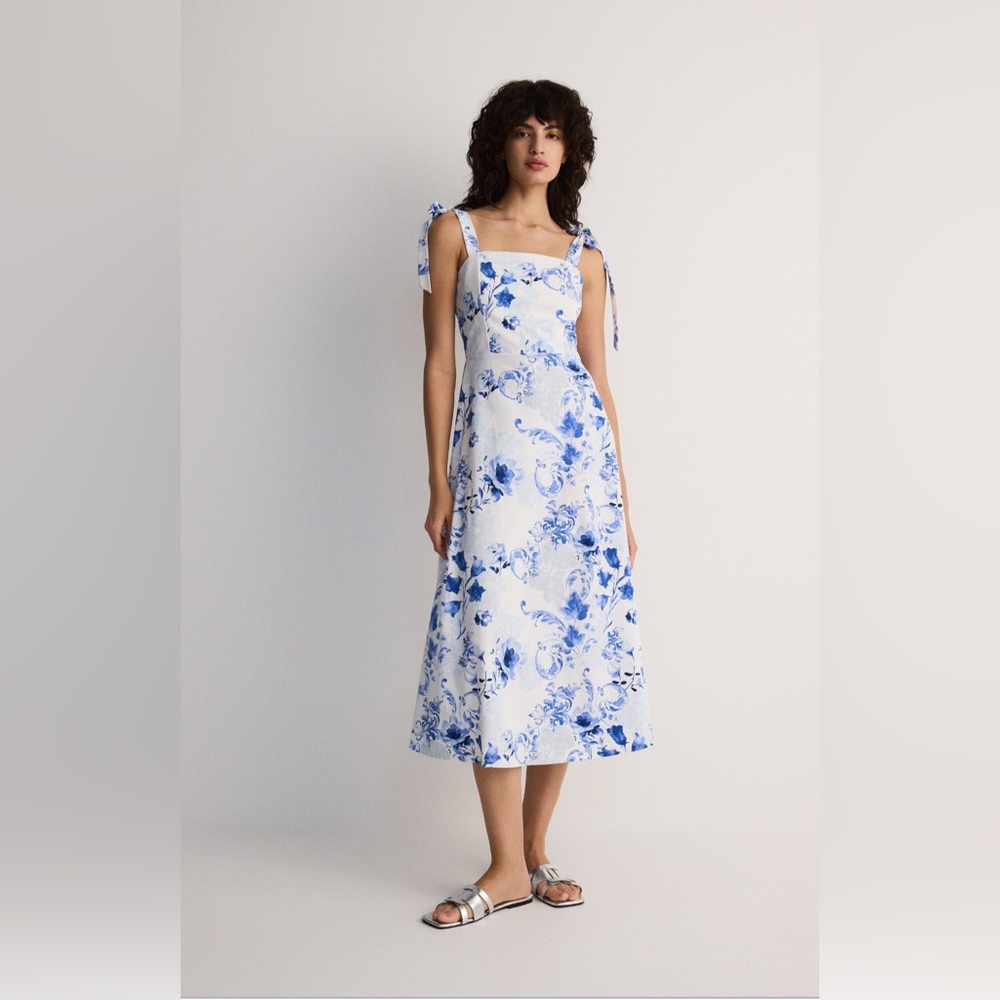 Reserved Blue and White Floral Midi Dress